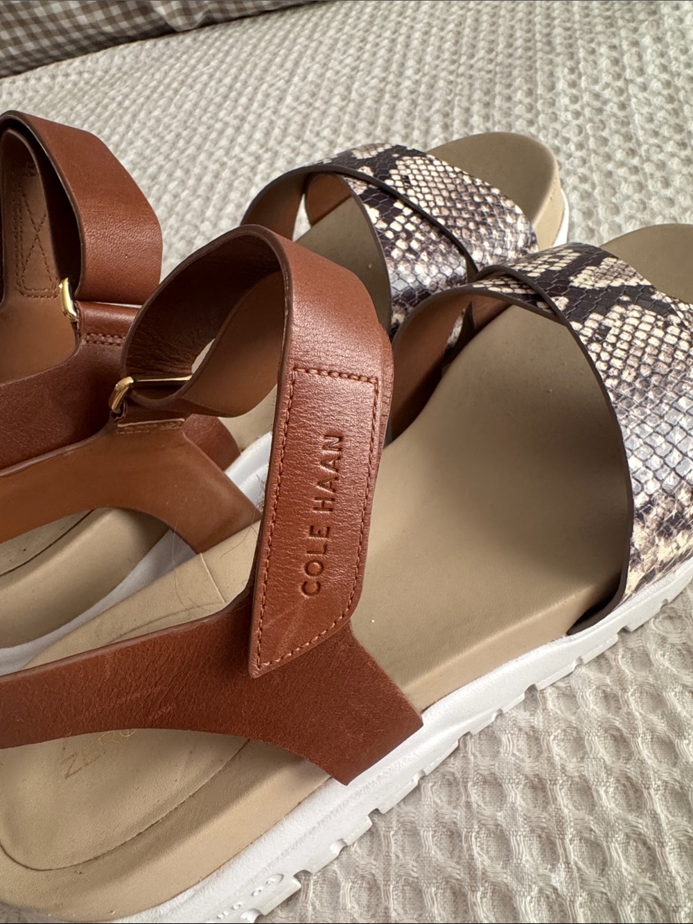 Cole Haan Brown Leather & Snake-Print Slingback Sandals - Picture 4 of 6